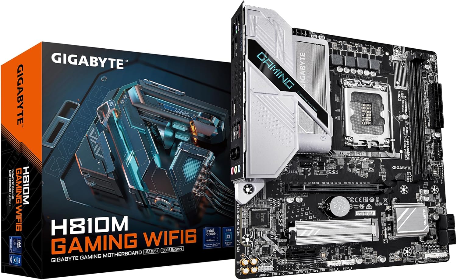 MAINBOARD LGA 1851 GIGABYTE H810M GAMING WIFI6, VRM A 4+1+2 FASI, FINO A 6400 MHZ DDR5, 1XPCIE 4.0 M.2, LAN 2.5GBE, WIFI 6, USB 3.2 GEN 1